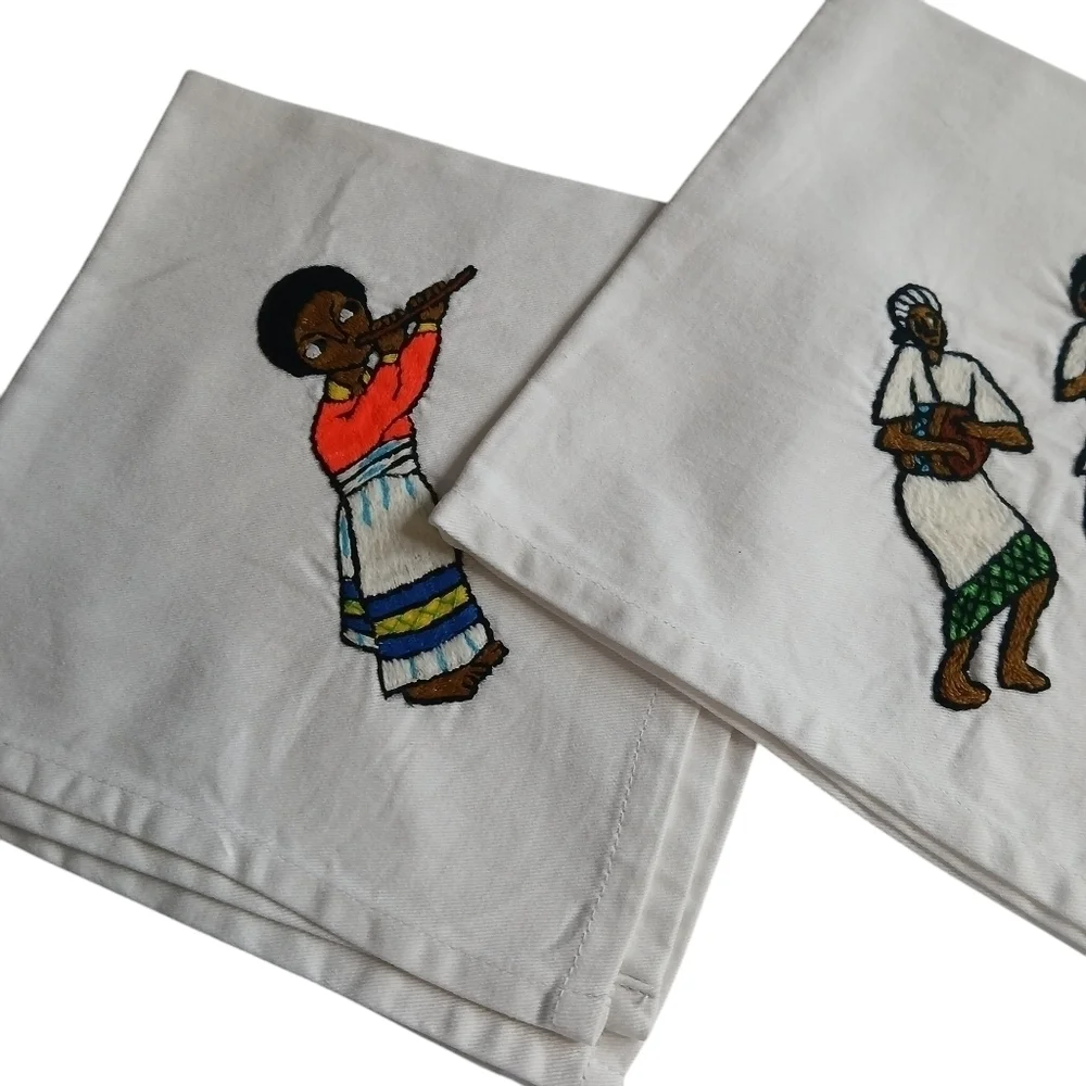 Vintage Handmade Napkin Set of 3 Native Folk Art - Embroidered Cotton Fabric